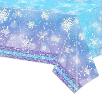Snöflingeduk Födelsedagsfesttillbehör Engångsduk i plast med snöflingor, blått och vitt för födelsedagsfestdekorationer med vinterunderlandstema,