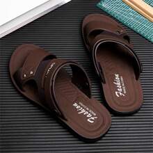 男士春夏加大码真皮两用户外运动防滑软底露趾凉鞋，适合驾车和海滩穿着 - 咖啡棕 - 查看 9