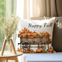 1pc Simple Autumn Pumpkin & Carriage Pattern Soft Velvet Throw Pillow Cover, 45*45CM Decorative Cushion Case For Home, Party, Gift - Multicolor - View 5