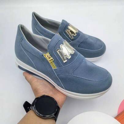 2024 New Platform Sneakers Side Zipper Solid Color Casual Sports Shoes