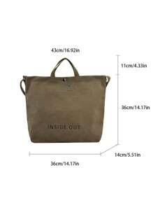 Retro Canvas Tote Bag, Letter Print Crossbody Bag, Casual Handbag, Suitable For School, Work, Travel, Vintage - Green - View 9