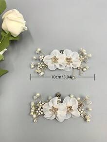 1 Par (2 peças) Acessórios de Sapatos DIY Destacáveis, Decoração de Flor com Pérola Falsa e Strass, Sapatos de Casamento da Noiva Elegante da Moda, Saltos Altos, Sandálias, Decoração de Sapatilhas - Branco - Visão 4