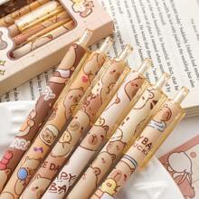 (6支1盒)豚鼠日用按压中性笔可爱水豚ST头黑色笔学生考试卡通毛笔答题笔黑色笔 - 黑色 - 查看 3