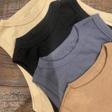 Ribana Cropped Tank Top Ribana Cropped Round Neck Sleeveless Basic T-Shirt - Rỉ Nâu - Xem 3