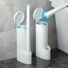 1件一次性马桶刷套装长柄清洁刷带可更换刷头含浓缩清洁液家用浴室马桶清洁套装带支架浴室配件套装 - 彩色 - 查看 2