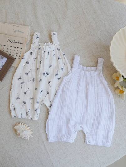 2pcs/Bag Baby Girls Rainbow Pattern Infant Toddler Overall Jumpsuit Summer Cute Sleeveless Baby Jumpsuit With Straps