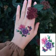 50 件女士和女孩临时纹身，防水 3D 花朵和蝴蝶假纹身贴纸，彩色人体艺术袖子装饰化妆纹身贴纸 - 彩色 - 查看 7