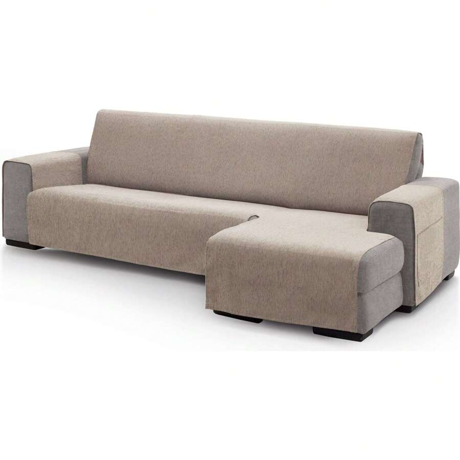Ecommerc3 | Housse de canapé méridienne avec bras droit et  240 cm - Housse de canapé méridienne avec poches 100 % fabriquée en Espagne - Beige - Voir 1