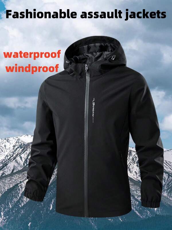 1pc Boyfriend Style Men's Outdoor Hiking Windproof Waterproof Pollution-Resistant Warm Hooded Sports Jacket