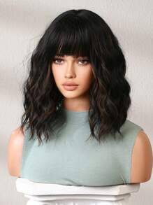 Bob Wigs For Women Curly Wavy Wigs With Bangs Short Heat Resistant Synthetic Wigs For Party Costume Daily Wear Colorful Wigs - 間色 - 查看 5