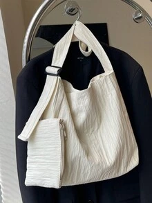 1pc Large Capacity Solid Color Travel Duffel Bag With Zipper Closure, Including A Small Square Crossbody Bag, Suitable For Women Casual Daily Use & Travel - White - View 4