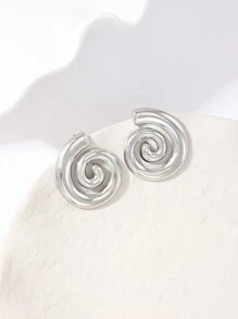 1pair Fashionable Vintage Metal Spiral Design Stud Earrings For Women, Suitable For Beach Party - Simple Style - View 10