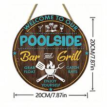 Letrero de "Bienvenido a nuestra piscina", placa colgante decorativa de madera - Celeste - Ver 2