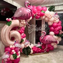1 set (93 buc/2 buc) baloane tropicale cu ghirlandă, inclusiv baloane din folie cu flamingo, baloane din latex roz și frunze de palmier, potrivite pentru petrecere de ziua de naștere hawaiană, decor de nuntă, aniversare, recuzită foto - Roz fierbinte - Vizualizare 1