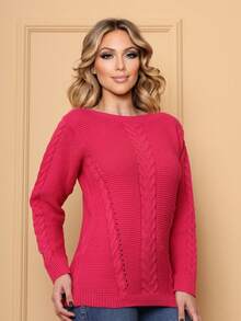 Feminine Blouse Women's Clothing Tricot Knitting Wide Puff Sleeve Fashion - 玫紅色 - 查看 3