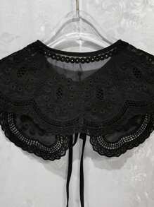 1 件女式可拆卸蕾丝假领衬衫云肩彼得潘领刺绣蝴蝶结假领衣服衬衫配饰 - 黑色 - 查看 5