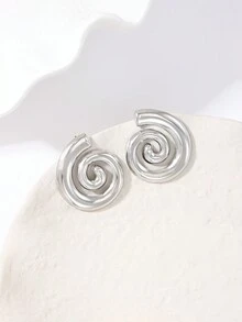 1pair Fashionable Vintage Metal Spiral Design Stud Earrings For Women, Suitable For Beach Party - Simple Style - View 9