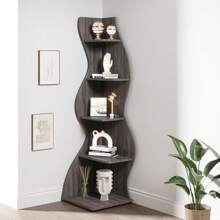 LITTLE TREE LITTLE  TREE Corner Shelf, Modern 5-Tier Wall Corner Bookshelf, Stylish Corner Small Bookcase Storage Rack Plant Stand With Unique Shape For Living Room, Home Office,1PCS - Xám - Xem 4
