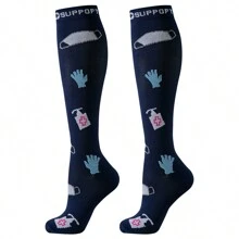 6 pares de calcetines de compresión médica con estampado de jeringa y píldora de moda, calcetines deportivos para enfermeras, médicos y mujeres