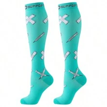 6 pares de calcetines de compresión médica con estampado de jeringa y píldora de moda, calcetines deportivos para enfermeras, médicos y mujeres