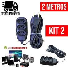 Kit 2 Electrical Extension 2 Meters Bivolt With 3 Sockets 110v 220v Tripolar Alexa Compacta - 黑色 - 查看 1