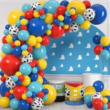 123 piezas Kit de guirnalda y arco de globos DIY para decoraciones de fiesta de cumpleaños y baby shower - Globos de látex con estampado de vaca para suministros del tema de Woody y Buzz, Navidad