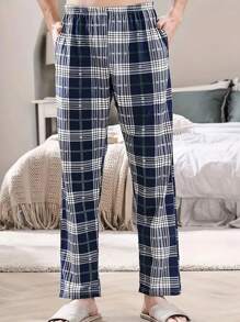 3pcs Men's Plaid Print Thin Casual Lounge Pants, Comfortable & Loose Fit, Spring/Autumn, Fall Winter Clothes
