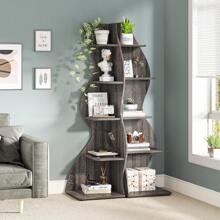 LITTLE TREE LITTLE  TREE Corner Shelf, Modern 5-Tier Wall Corner Bookshelf, Stylish Corner Small Bookcase Storage Rack Plant Stand With Unique Shape For Living Room, Home Office,1PCS - Xám - Xem 1