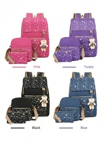 星星图案组合背包套装，方便上学、旅行、购物、书包、开学第一天的学院风时尚书包套装