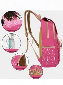 星星图案组合背包套装，方便上学、旅行、购物、书包、开学第一天的学院风时尚书包套装