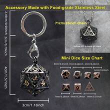 7pcs Mini Antique Metal Icosahedron D20 Dice Set - Portable Keychain Necklace With Hollow Case, Perfect For D&D Role Play Games - Unique Gift For Gamers,Adult Party Games Suitable For Halloween/Christmas/Thanksgiving
