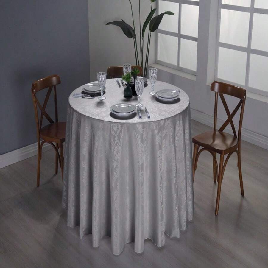 Round Jacquard Tablecloth Large Adamascado Medallion 2.60m Luxury - Xám - Xem 1