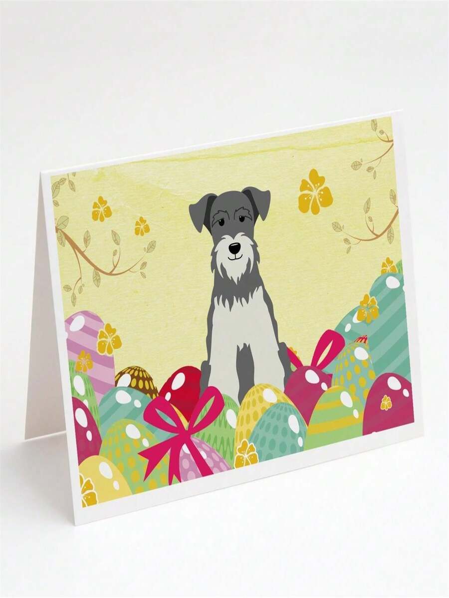 Easter Eggs Miniature Schnauzer Salt & Pepper Greeting Cards & Envelopes - Pack Of 8 - 彩色 - 查看 1