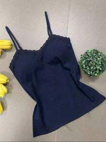 RENDA Women's Tank Top With Padded Straps And Lace Detail - azul real - Ver 2