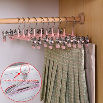 5/10/20 piezas Pinzas para pantalones de acero inoxidable y 1 pieza Gancho para percha - Retráctil, sin rastro y fácil de usar - Perfecto para el armario y uso doméstico - Ideal para secar faldas y ropa