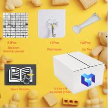 Black Shimmer Wall Backdrop, 24PCS Square Sequin Shimmer Backdrop Panel, Photo Backdrops For Birthday, Anniversary, Wedding, Graduation & Bachelorette Party Decoration Valentine's Day Decor Photoshoot - màu đen - Xem 3