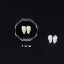 2 piezas Dientes falsos de vampiro, colmillos de vampiro de Halloween, dientes de zombie, colmillos puntiagudos para disfraz (color aleatorio: beige o blanco) - Multicolor - Ver 12