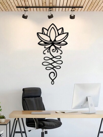 1pc Metal Lotus Wall Decor, Black Lotus Wall Art Hollow Logo, Yoga Sign Metal Flower Wall Outline For Bedroom, Bathroom, Kitchen, Office, Garden, Hotel Decoration, Easy Installation Best