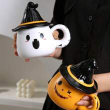 1 pieza Taza de cerámica con fantasma para Halloween, con superficie de cerámica suave y sombrero de cerámica, taza de café novedosa, taza de agua para el hogar de 350ml/12.3oz adecuada para fiesta de Halloween - Multicolor - Ver 5