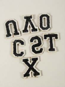 26入組藍色絨布字母貼片，帶金邊（可熱熨貼），服裝配件，DIY縫製貼片