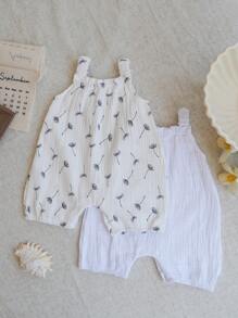 2pcs/Bag Baby Girls Rainbow Pattern Infant Toddler Overall Jumpsuit Summer Cute Sleeveless Baby Jumpsuit With Straps - White - View 6