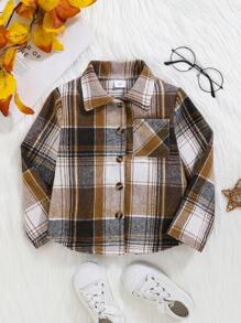 1pc Young Boy Checkered Pattern Button Up Long Sleeve Casual Fashionable Shirt
