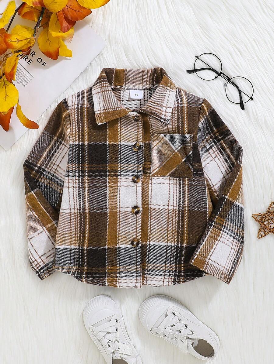 1pc Young Boy Checkered Pattern Button Up Long Sleeve Casual Fashionable Shirt