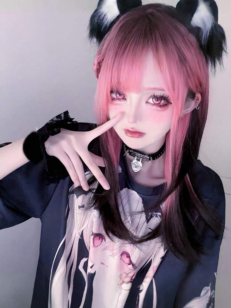 alicegarden 1個 合成耐熱ストレートウィッグ マルチカラー バング付き