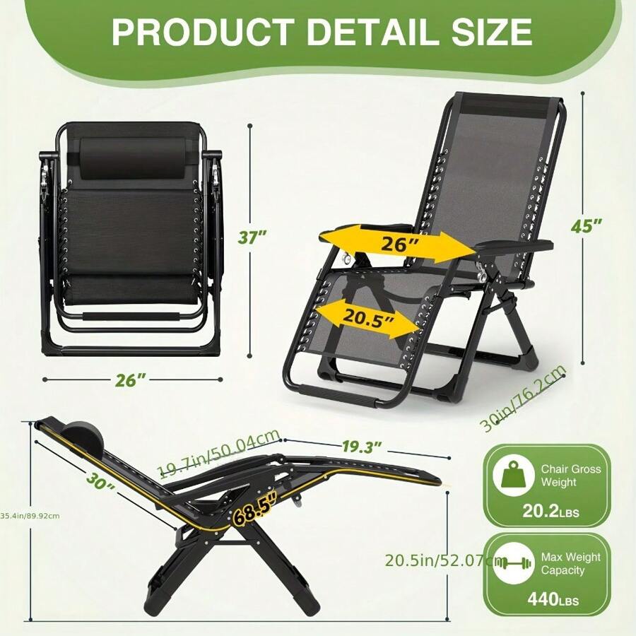 SUTECK Zero Gravity Chair Reclining Camping Lounge Chair With