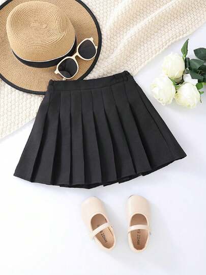 女童百褶裙，甜美可爱纯色黑裙，校园风，4-12岁，春夏秋季