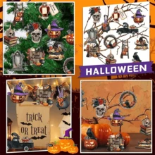 12pcs Wooden Vintage Halloween Hanging Decorations For Party And Home - Color Mixing - View 5