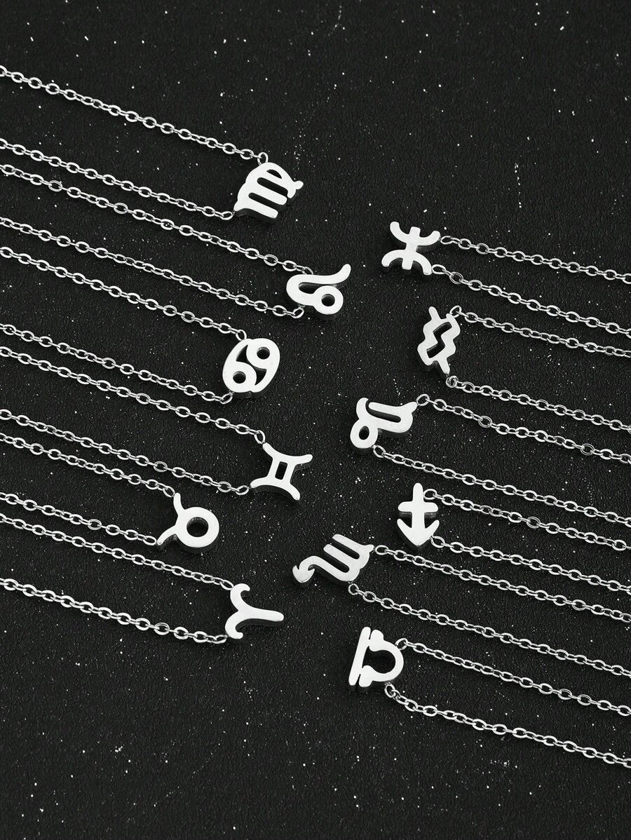 1 件简约不锈钢星座十二生肖项链，适合儿童男孩女孩时尚派对宴会节日珠宝，适合日常生活和作为完美的生日礼物