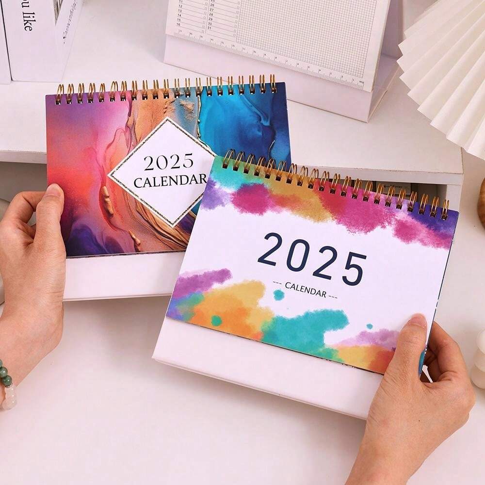 Calendrier De Bureau 2025-2026 à Rabat - Format 19x16,5 Cm - Rose, Papier épais - Pour Maison, école, Bureau