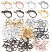 50pcs/Pack Iron Alloy D-Shape French Clip Earring Hooks, 13X11mm Elastic Earring Hooks Pendant Findings, DIY Jewelry Accessories